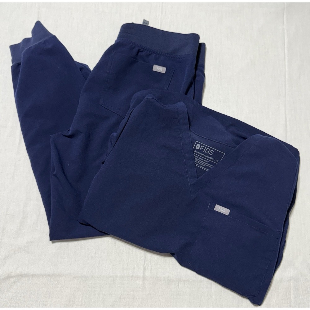 FIGS Technical Collection Scrub Set Women M Navy Blue V-Neck Zamora jogger